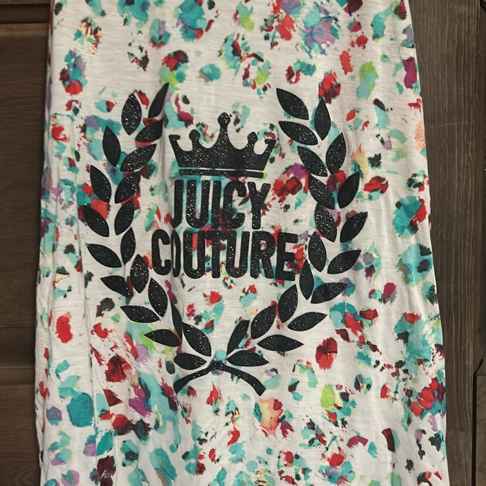 Juicy Couture Watercolor Paint Splatter Tank Top Black Glitter Crown Sz Small - Picture 2 of 4